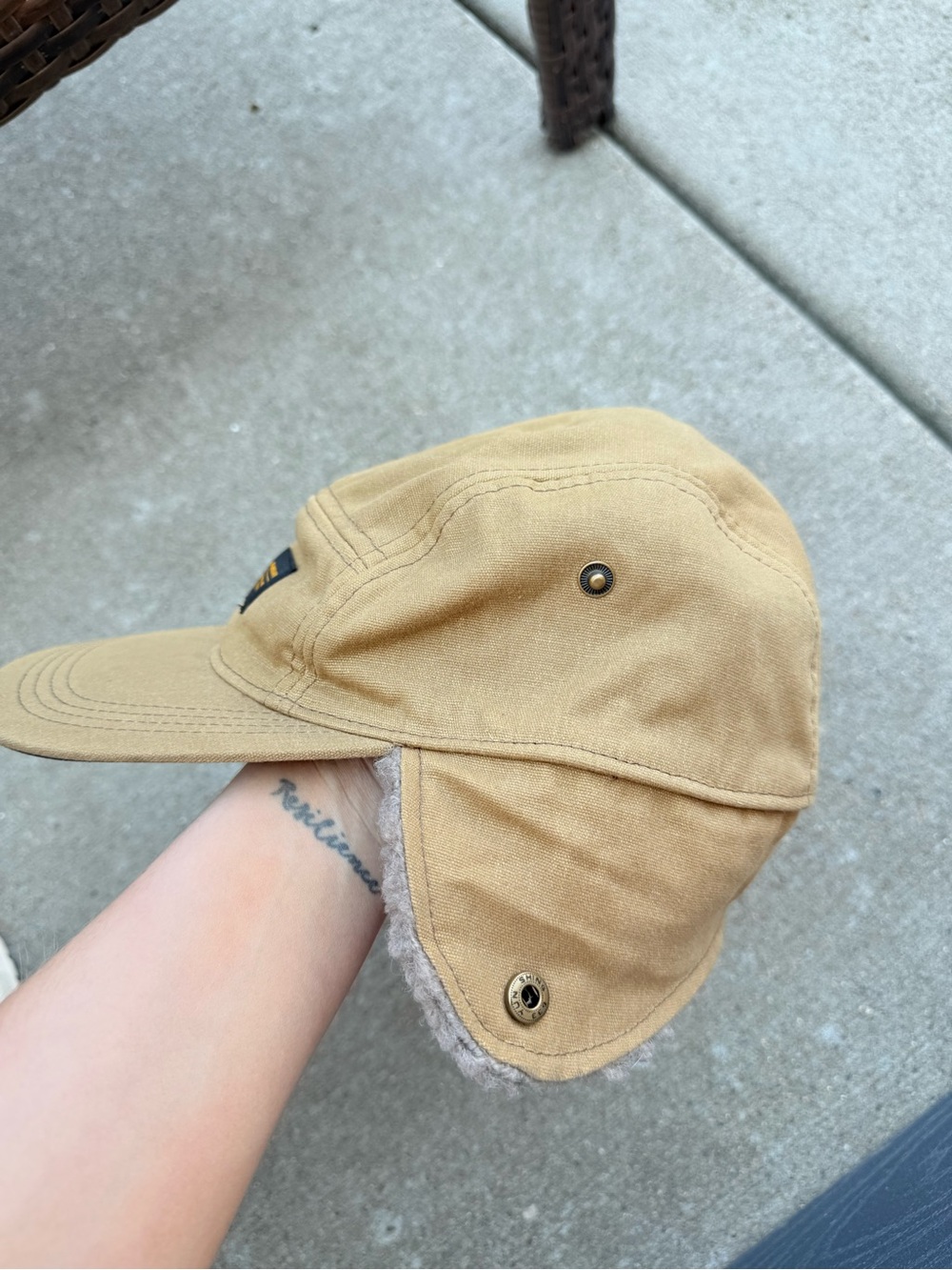 REI Co-op Trapper Cap Ear Flaps Hat Men's L/XL Khaki Tan Cotton Sherpa Fleece - Picture 7 of 9